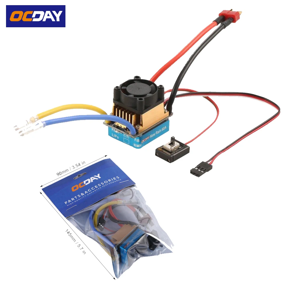 

1pcs OCDAY 2-3 Lipo/6-9NiMH 60A Dual Mode Brush Speed Controller ESC Regulator With Cooling Fan For 1/10 RC Car