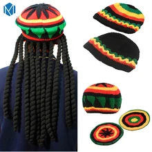 Miya Mona Мужская зимняя шапка, парик, ямайский Боб Марли Раста, разноцветные головные уборы, полосатая шапка pello Beanie, вязаная шапка в стиле хип-хоп