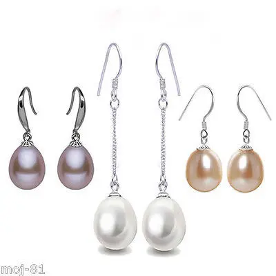 

Free shipping 3 Pair Fashion Womens 925 sterling Silver Freshwater Pearl Dangle Earrings 6.10