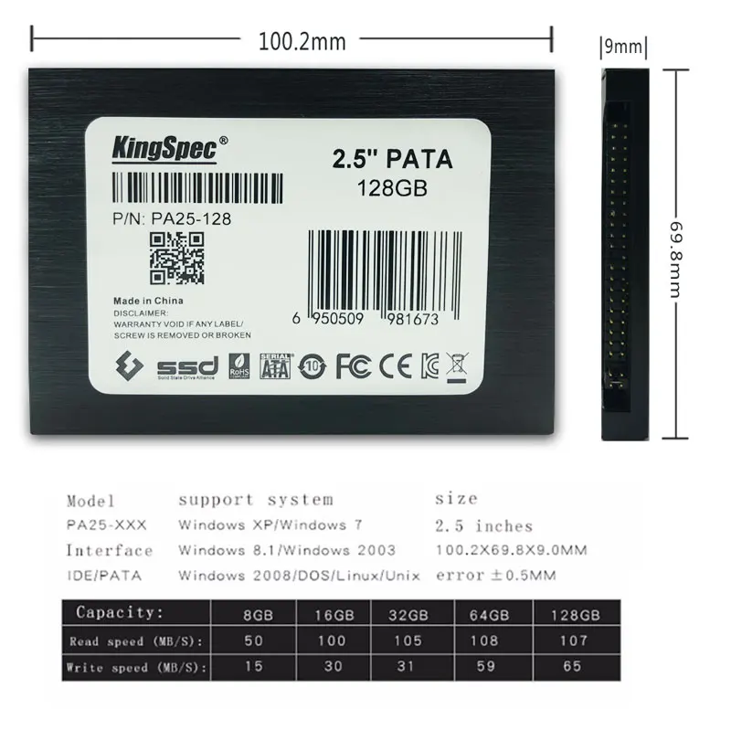 Kingspec 2,5 дюймов PATA 44pin IDE hd ssd 16 ГБ 32 ГБ 64 Гб 128 ГБ 4C TLC твердотельный диск флэш-накопитель IDE для ноутбука