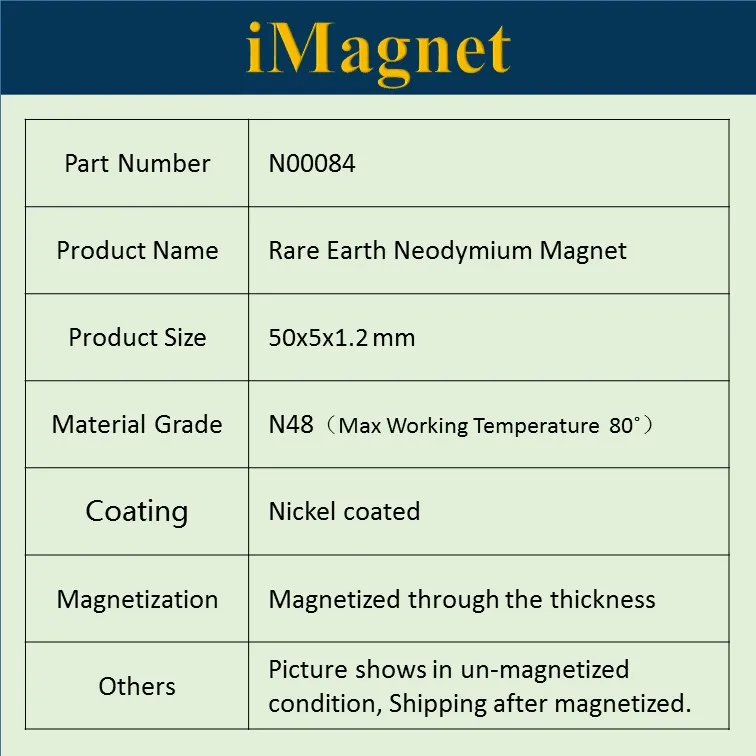 Неодимовый магнит кубовидный неодимовый NdFeB 5 шт. N48 50x5x1 2 мм шт.|rare earth neodymium