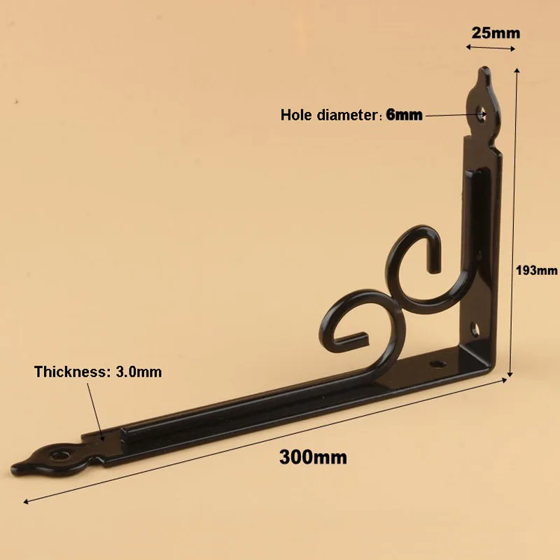 2 шт. кронштейн Металлической Полки L Форма утолщенной угловая скобка полка под прямым углом 6/8/10/12 дюймов кронштейн для сырьевых товаров мебельная фурнитура - Цвет: Black 300mm