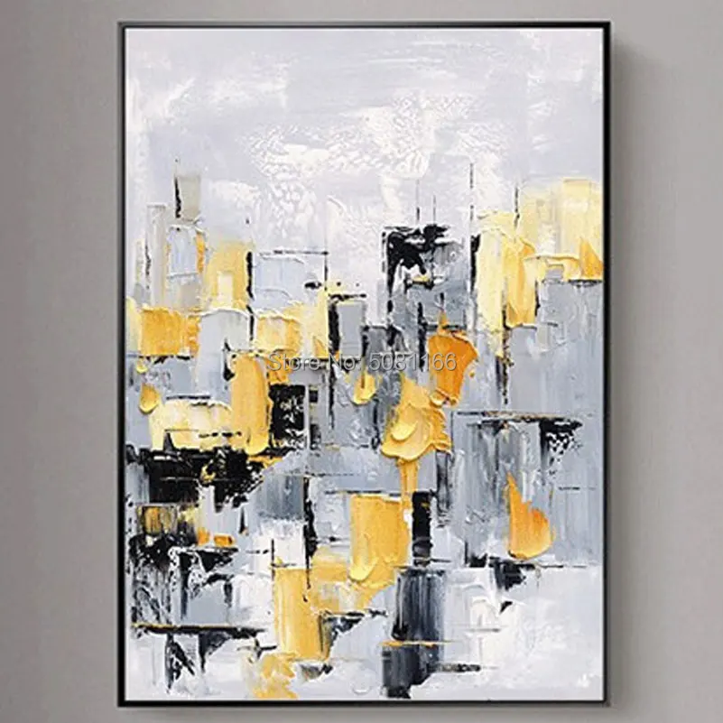 

Hand painted Large handmade Knife Oil Painting yellow gray Abstract Modern Canvas painting Home Decor Palette Picture
