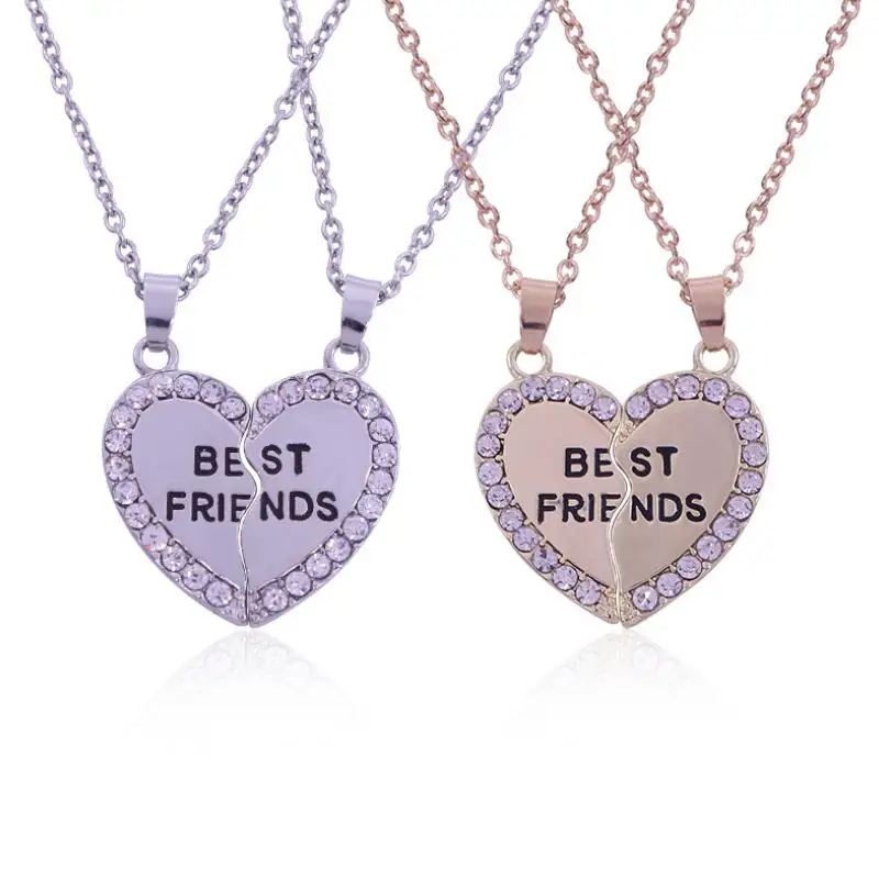 GOLD BEST FRIEND BFF NECKLACE BROKEN HEART CHARM PENDANT NECK LACE CHAIN
