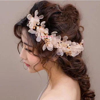 

Free shipping white dream fancy alloy organza beading silk flower dahlia pompom rhinestone decoration hair decoration