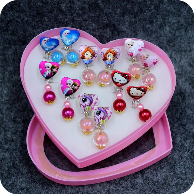 

12pcs/lot Frozen Disney children's doll accessories ear clip earrings set Sophia Princess no pierced ears cartoon pendant