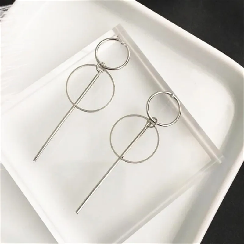 

KPOP DNA Korean V Round Circle Stick Metal Charm Female Fashion 2018 Jewelry for Women Wedding Party Date Decor Stud Earrings