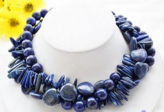 

Jewelr 004938 3row 17" blue heart round dentiscalprum lapis lazuli necklace