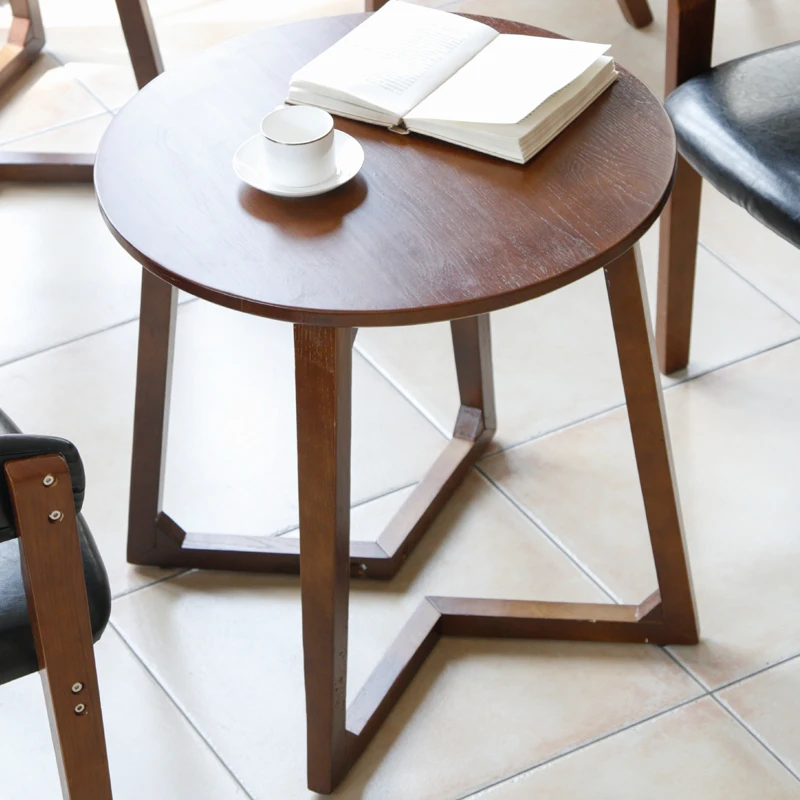 100% Wooden Tea Table round small coffee table creative Nordic round small side table