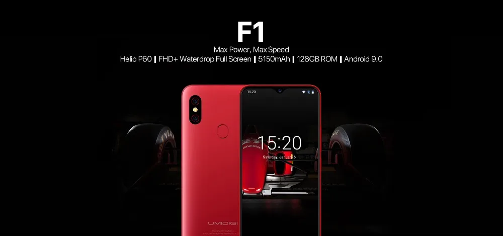 UMIDIGI F1 6,3 ''FHD+ Android 9,0 мобильный телефон 4 ГБ 128 ГБ Helio P60 Восьмиядерный сканер отпечатков пальцев NFC FCC Dual SIM 16 МП смартфон