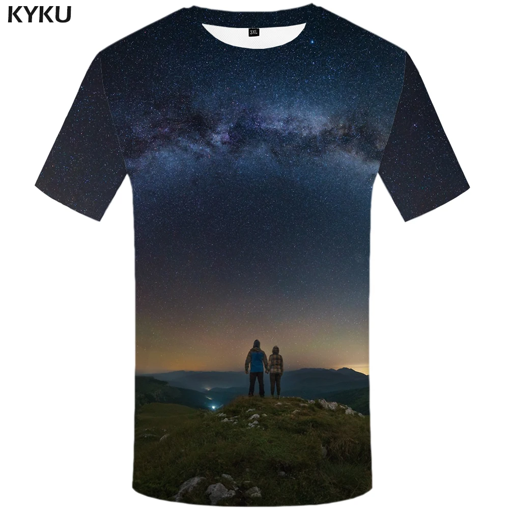 

KYKU Brand Space Galaxy T shirt Men Mountain Anime Clothes Character T-shirts 3d Love Shirt Print Nebula Tshirts Casual