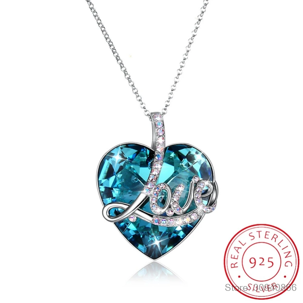

LEKANI Crystal From Swarovski 925 Sterling Silver Necklace Romantic Love Heart Pendant Necklace Fine Jewelry Engagement Gift