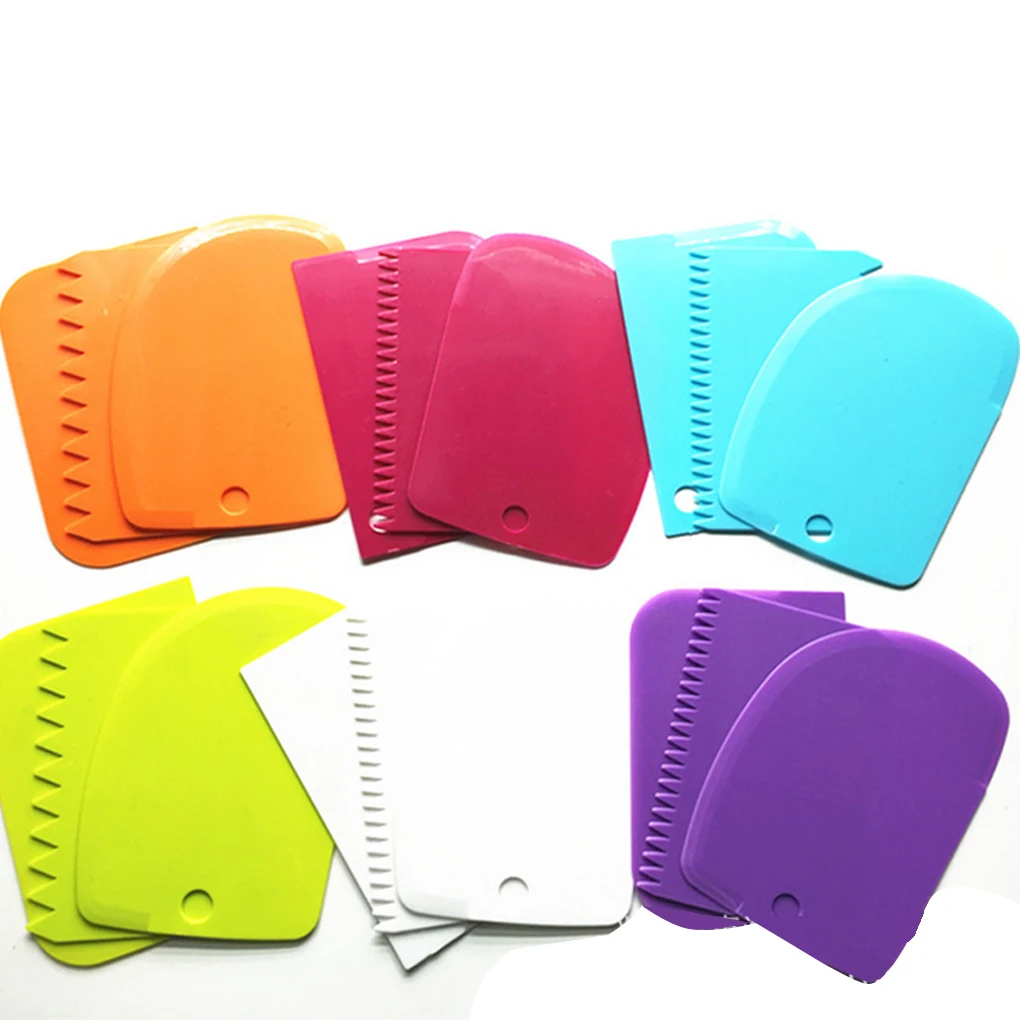

3PCS/Set Reusable Colorful Plastic Multifunctional Irregular Teeth Edge DIY Cream Scraper Kit Cake Mold Tools