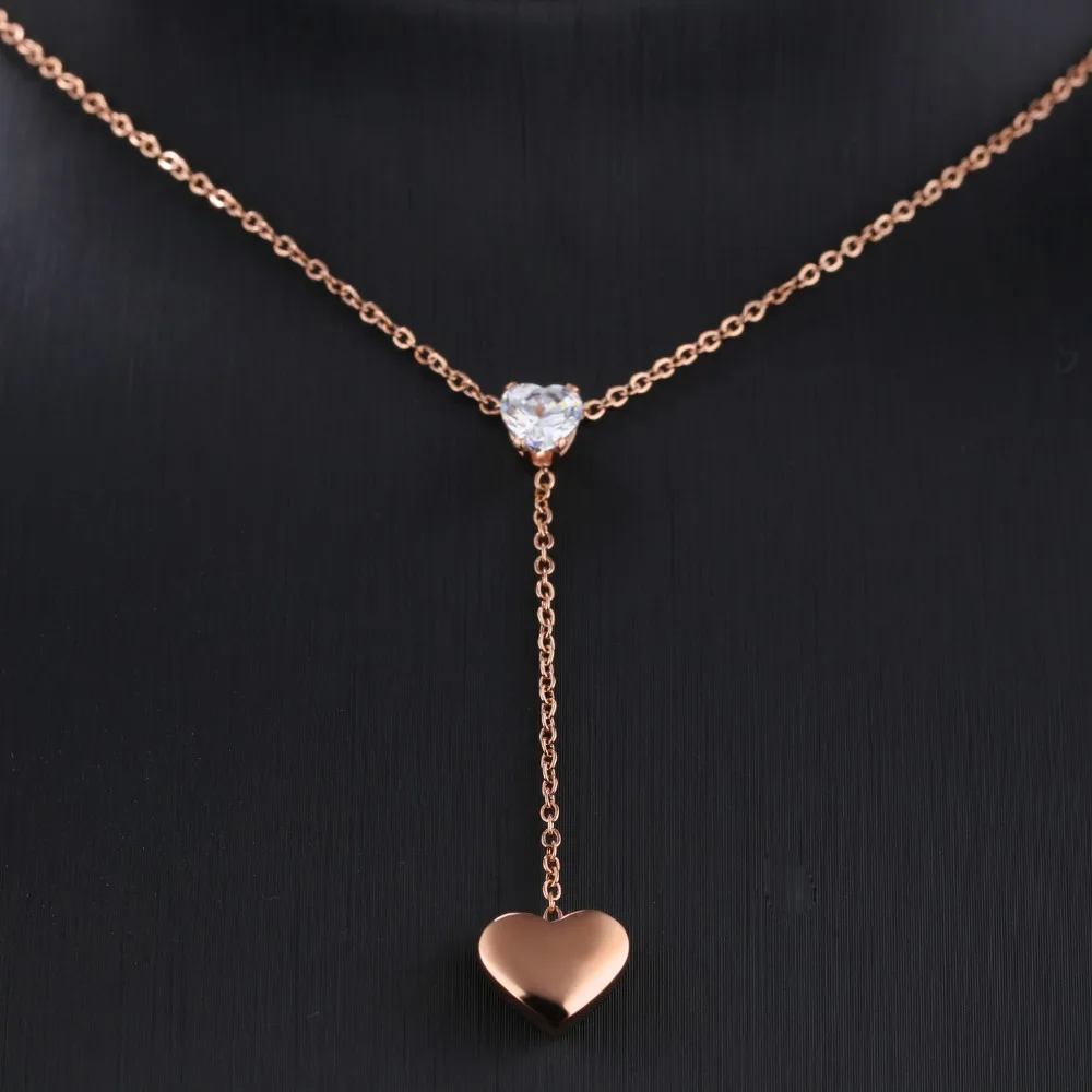 

Fashion Women Jewelry Crystal Heart Pendant Charm Stainless Steel Necklace Choker Collar Gifts Rose Gold Silver Drop Ship
