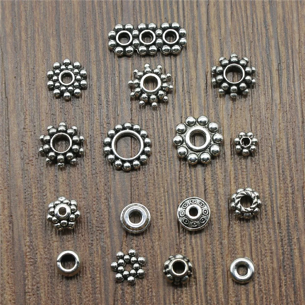 

50pcs/lot Antique Silver Color Small Spacer Beads Charm Pendants Jewelry Accessories Diy Small Spacer Beads Charms