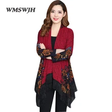 Весенний женский винтажный вязаный свитер размера плюс L-7XL с кисточками корейский Свободный кардиган с принтом женская модная шаль