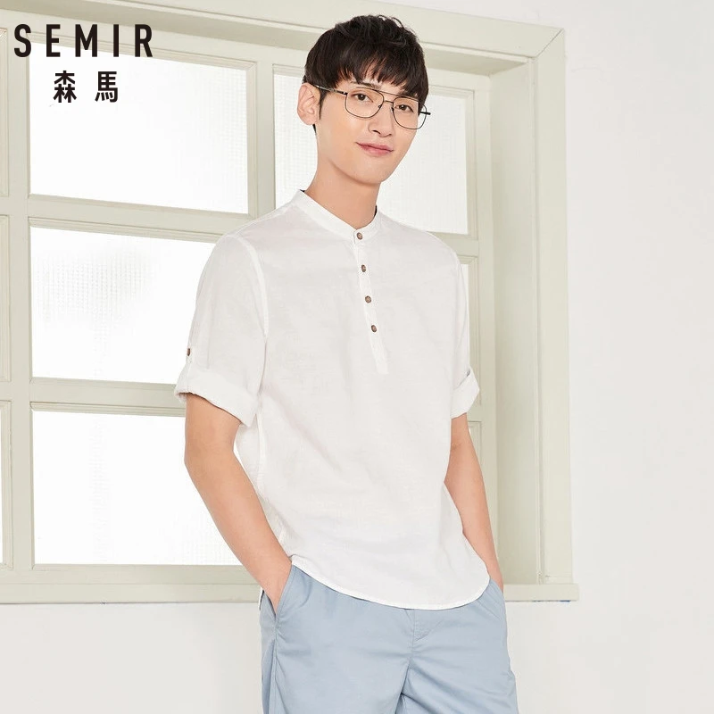 سمير الرجال قميص 2018 العلامة التجارية الأزياء عارضة ضئيلة قصيرة الأكمام اللباس قميص قميص أبيض بحجم ضخم سطح لون ساخن الملابس أبيض أسود