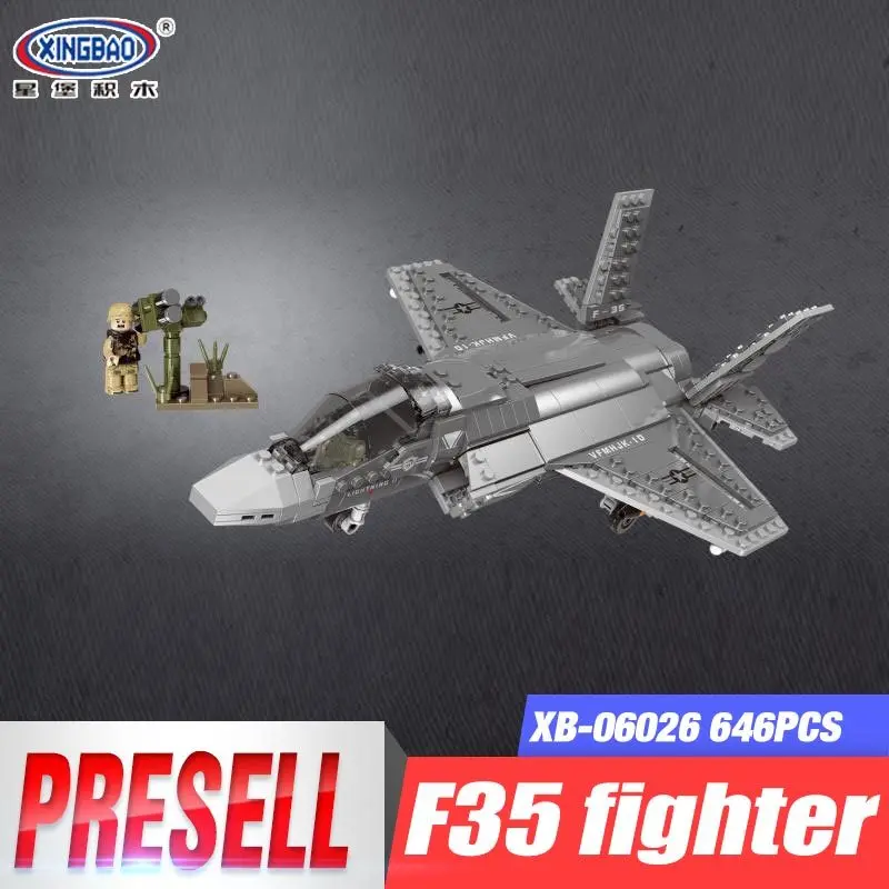 XINGBAO 06026 646PCS Military Series The F35 Fighter Set Building Blocks Bricks Helicopter Model Kid Plane Toys Christmas Gifts | Игрушки и