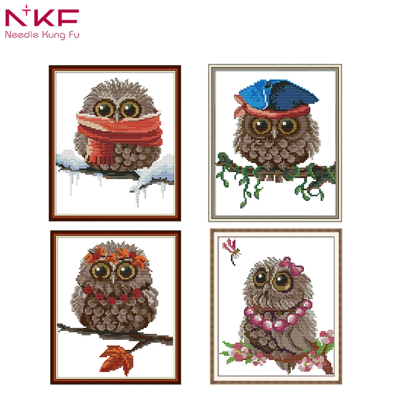 

NKF new animal cross stitch kit Owls needlework dmc 11/14 CT DIY handmade embroidery Kit home decor wall painting & gift