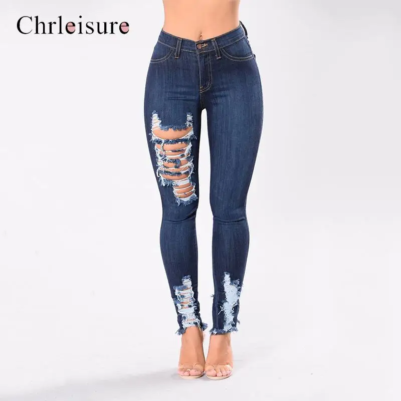 

Chrleisure Jeans Female High Waist Denim Jeans Womens Stretch Slim Sexy Pencil Pants Shredded Jeans Trousers