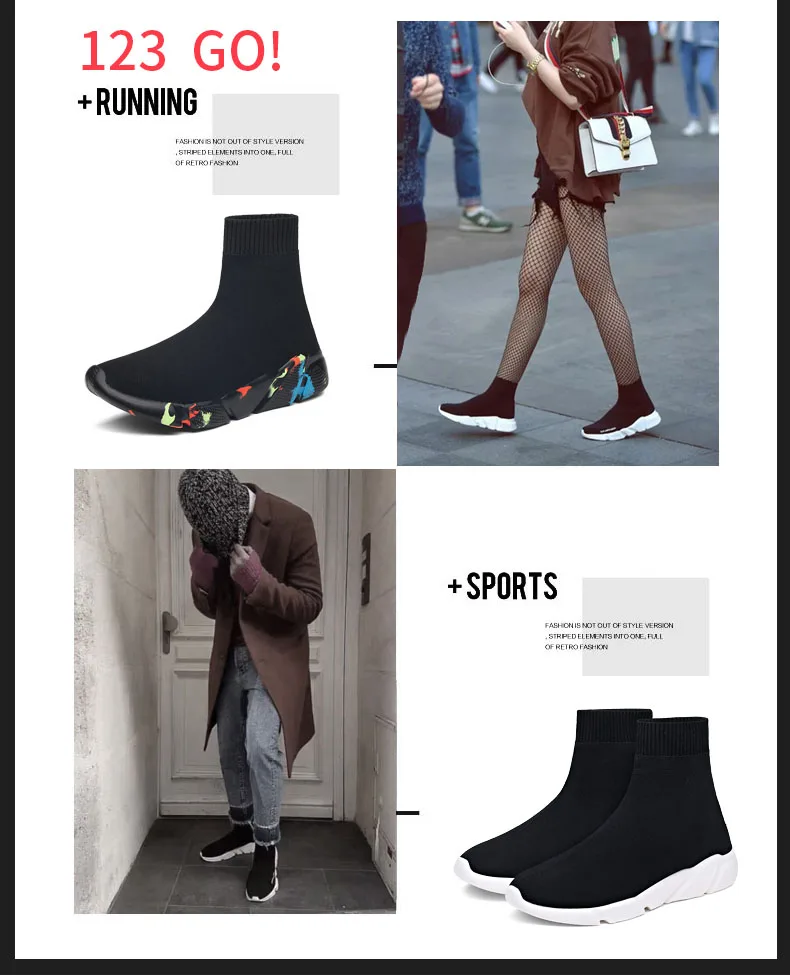 Sneakers Women Men Knit Upper Breathable Sport Shoes Sock Boots Woman Chunky Shoes High Top Running Shoes For Men Women (2)