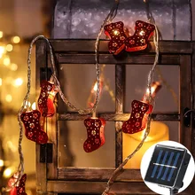 70 светодио дный светодиодные Фея Красный Рождественский чулок солнечный Мощность огни строки 10 м светодио дный LED украшение для Рождество гирлянды год gerlyanda