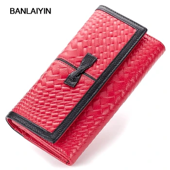 

New Bow Genuine Leather Women Wallet Fashion Long Triple Fold Famous Design Wallet Embossed Purse Cow Leather Wallet
