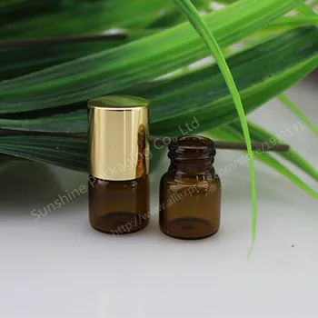 

500pcs 1ml amber roll on roller bottles for essential oils roll-on refillable perfume bottle deodorant containers with gold lid