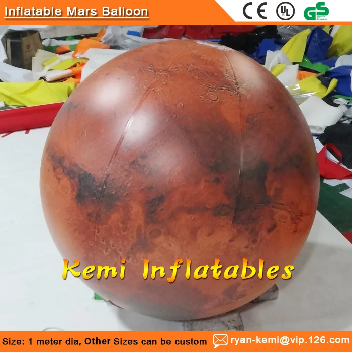 1m dia PVC air sealed inflatable Mars balloon sphere with LED light inflatable mars planet model space education props