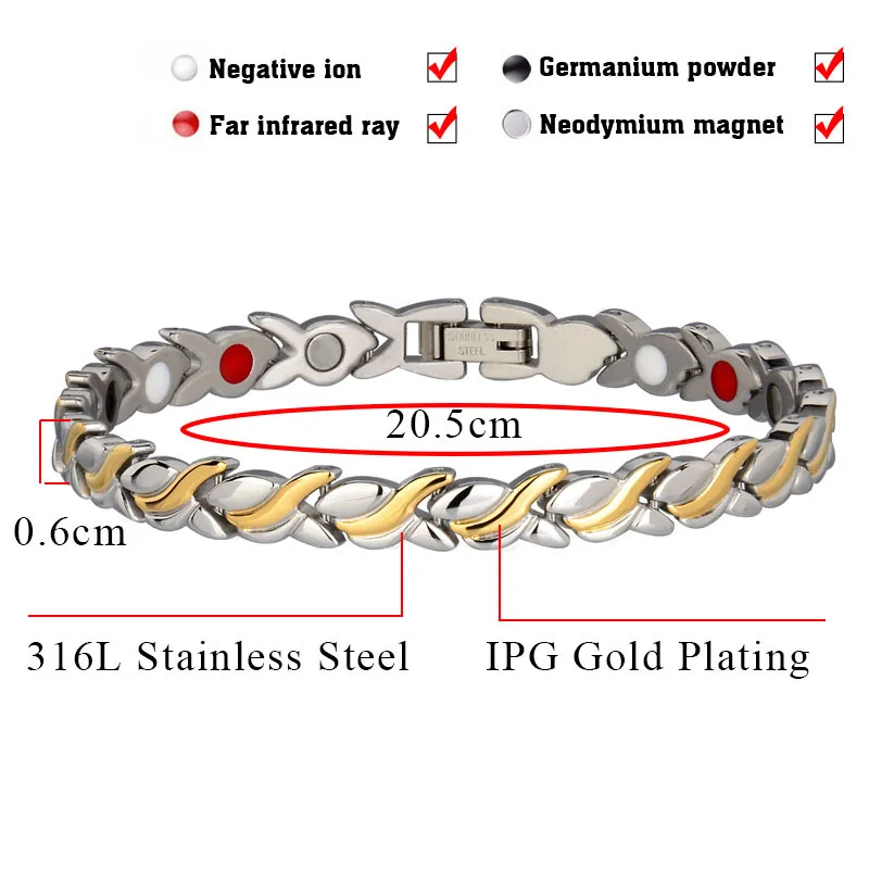 Прямая поставка, магнитный браслет для здоровья для женщин, браслеты и браслеты из нержавеющей стали, оздоровительный германий, браслеты-цепочки
