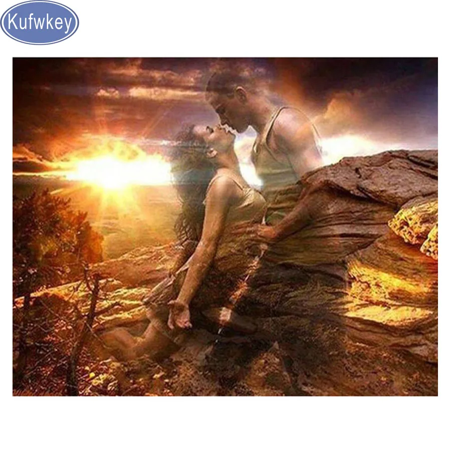 Алмазная вышивка Kufwkey sunrise поцелуй любви полноформатная круглая/квадратная