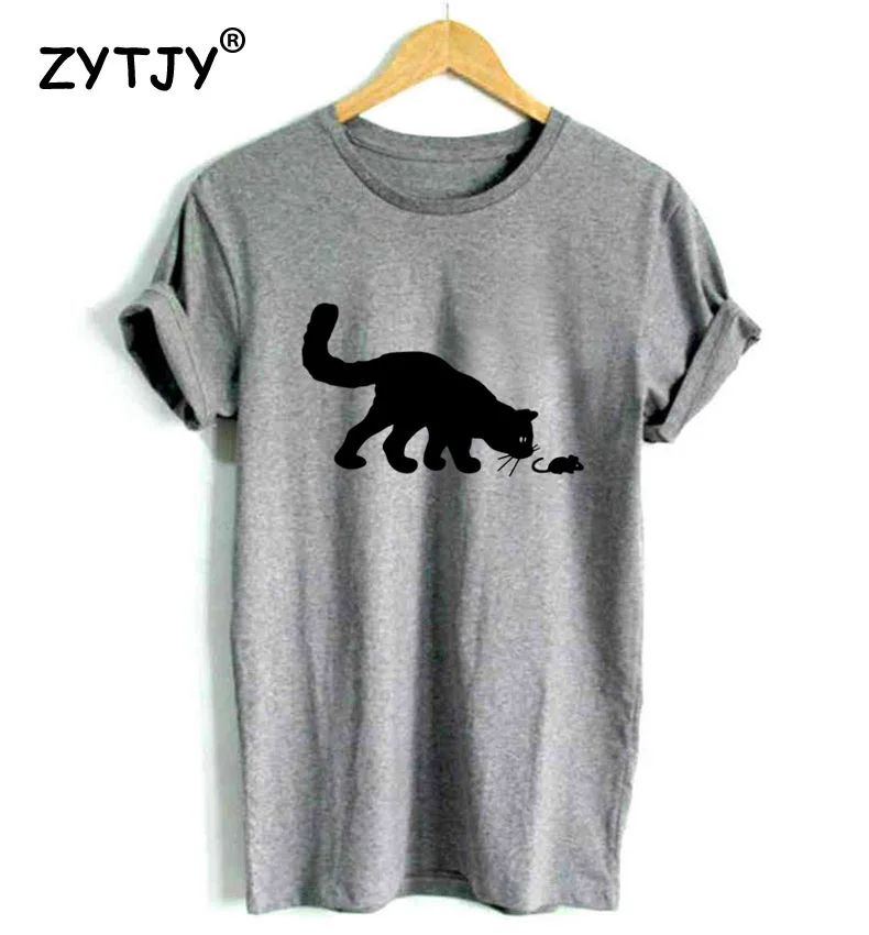 القط ماوس طباعة المرأة التي شيرت القطن عارضة مضحك t قميص لسيدة فتاة أعلى المحملة محب هبوط السفينة Y-63