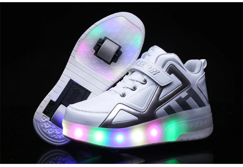 

Street Tide TWO Wheels Kids Roller Skate Shoes with LED Flashing Lamp Boy Girl Children Luminous Shoes Youth High Top Sneakers