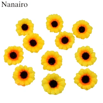 

100pcs 4cm Mini Silk Sunflower Artificial Flower Head For Wedding Box Decoration Headmade Scrapbooking Accessories Fake flowers