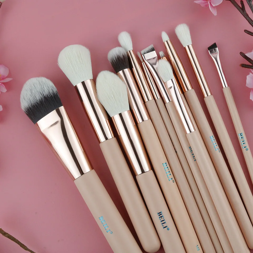 12pcs Rose Golden Natural Goat Hair Makeup brush set Makeup brush Foundation Eye shadow Blush Powder Highlighter Concealer