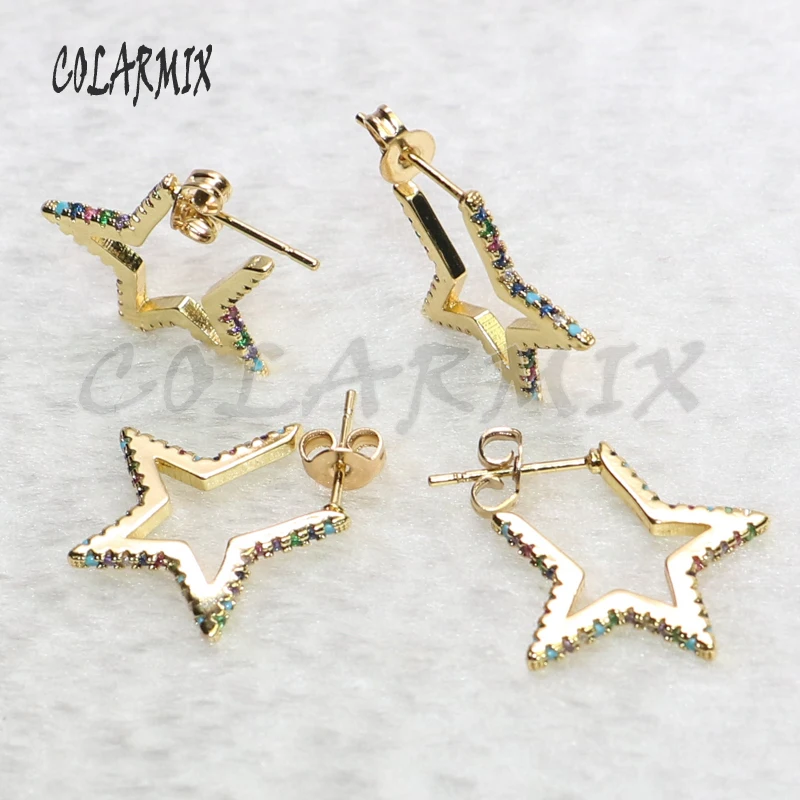 

5pairs star earrings rainbow zircon stud earrings simple style earrings mix colors zircon earrings for women jewelry gift 5350