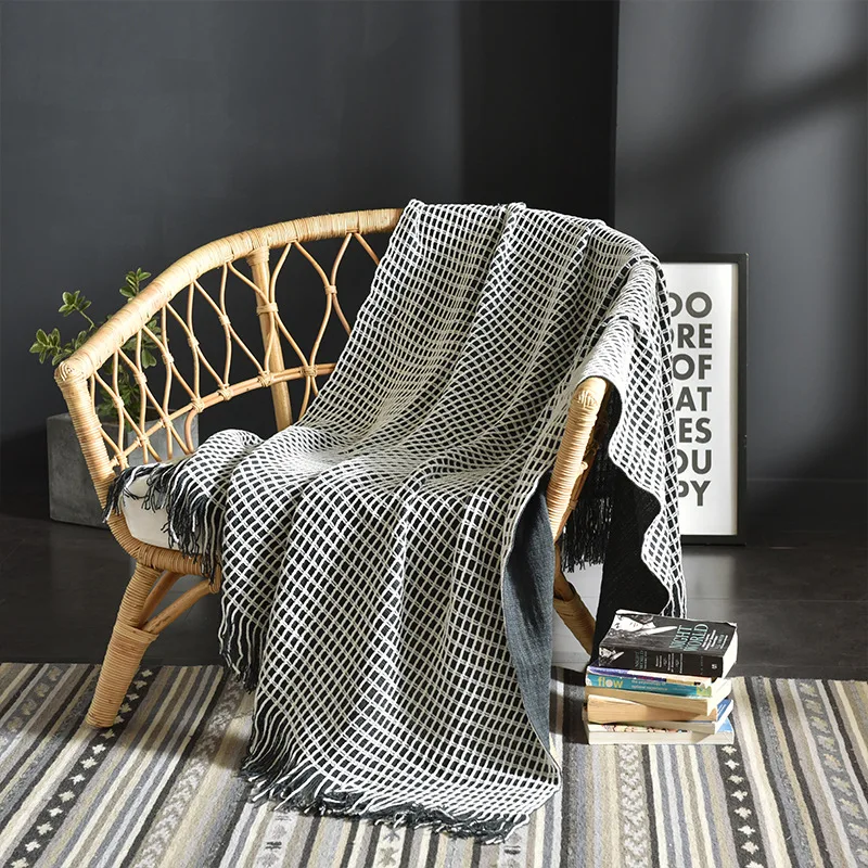 

Battilo Lightweight Waffle Weave Chunky Knitted Throw Blanket 51" WX67" L Navy and White