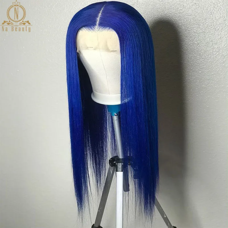 Темно-синие человеческие волосы парики 13x6 кружевные передние человеческие волосы парики Королевский синий 1b синий Омбре человеческие волосы парик прямой женский Remy Черный конец
