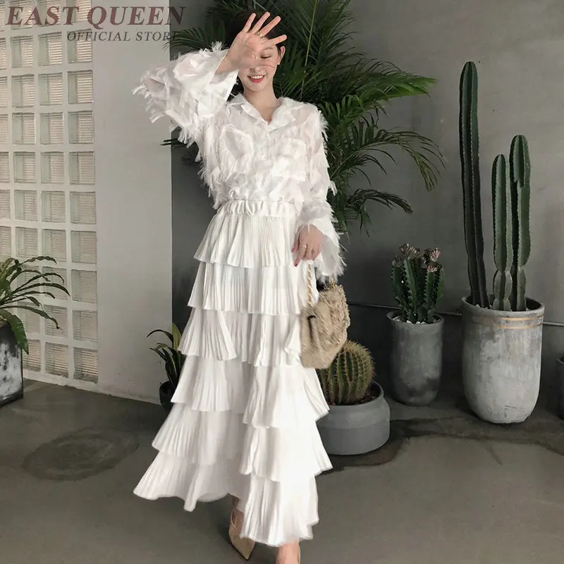 Новое поступление,, новые тренды, плиссированные оборки, до щиколотки, туника в стиле ампир, белые однотонные элегантные юбки, AA3682 Y A