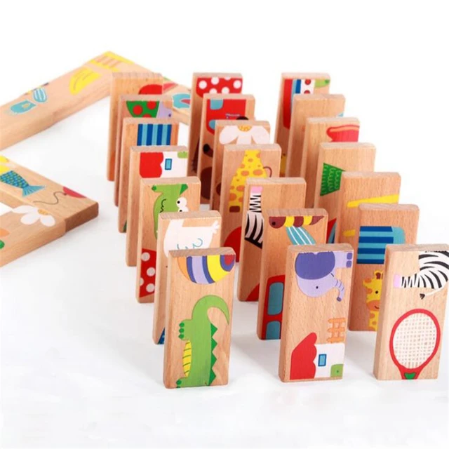 28pcs/set Animal Solitaire Puzzle Toy Kids Domino Child Toy Blocks Standard Domino Wooden Early Educational Childhood Toys Games 1