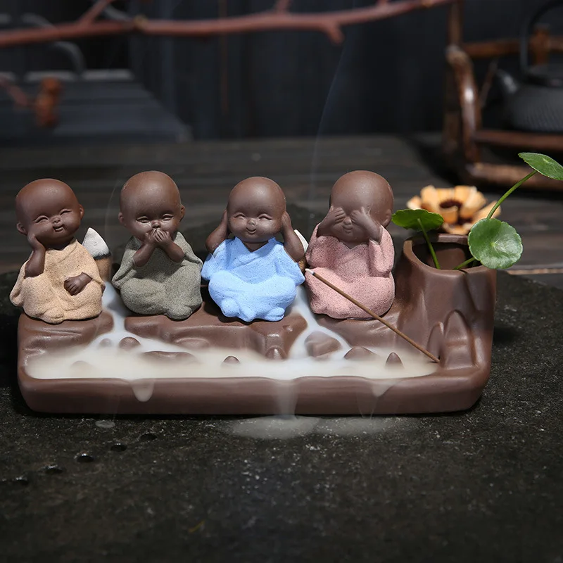 Ceramic backflow censer four young monk creative aroma