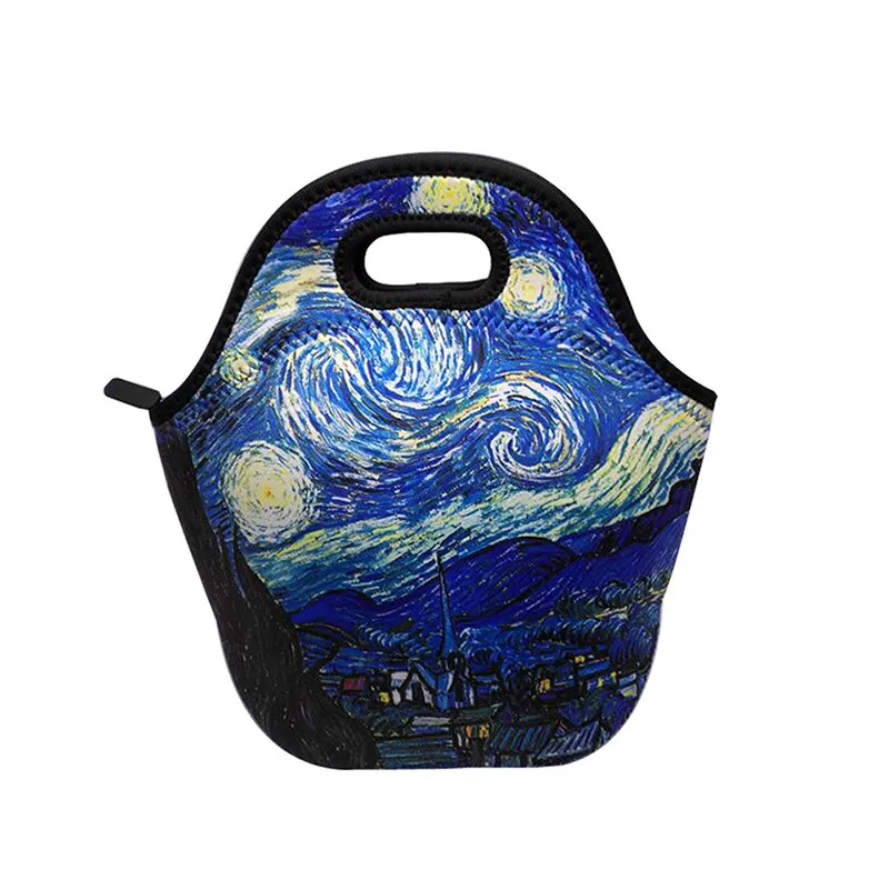 Van gogh starry sky TANGIMP неопрена обед сумки кулер Водонепроницаемый молнии мешки для пикника Еда Для женщин дети Термальность утепленная Портативный закуски Tote - Цвет: Van gogh starry sky