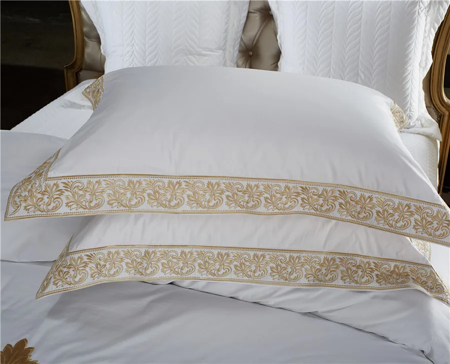 Waliicorners Luxury 100S Egyptian Cotton Queen King size Royal Bedding Sets Oriental Embroidery White Hotel Bed sheet Duvet cover set Pillow 13 _51A0081
