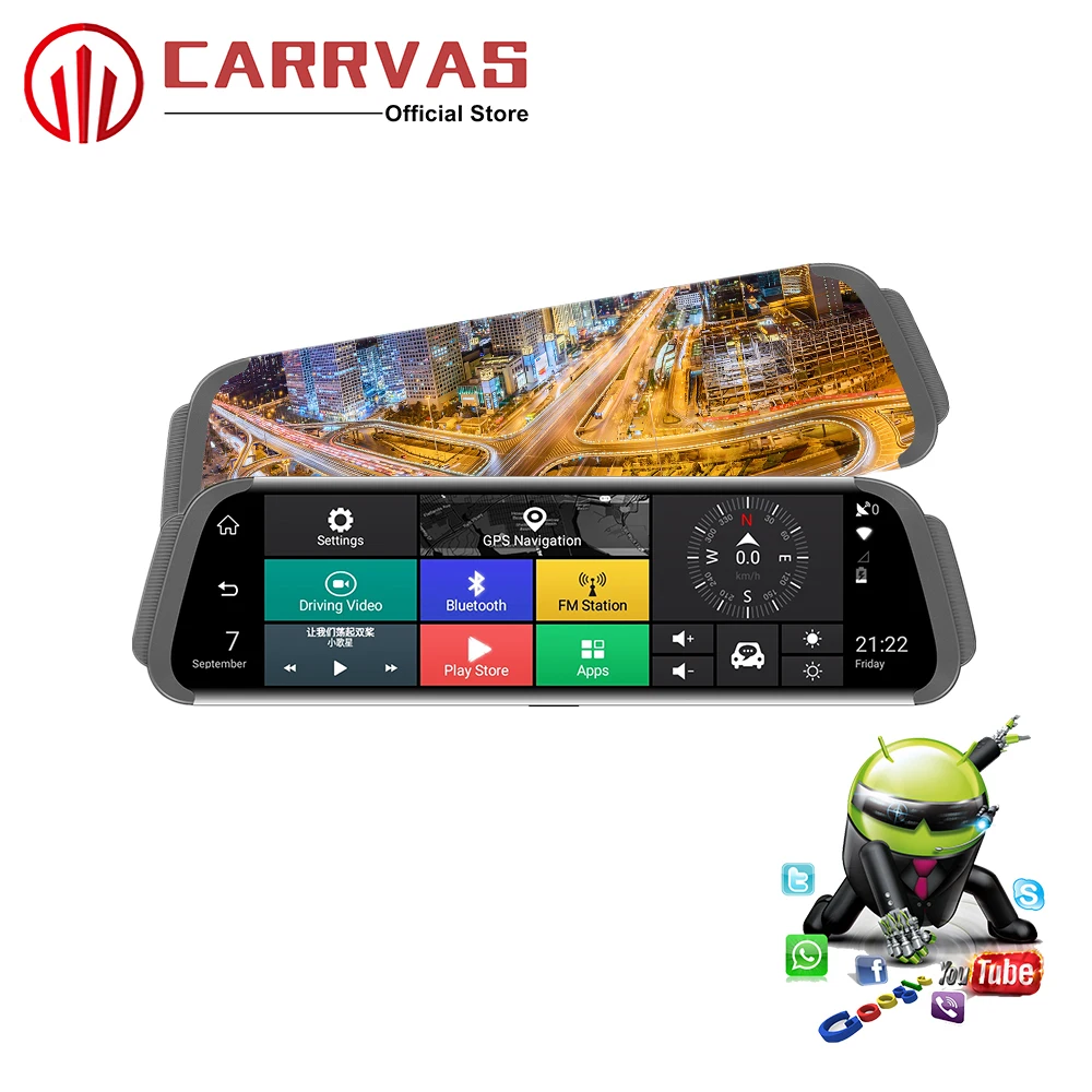

CARRVAS 9.66 inch Car GPS Mirror DVR Stream Media 4G FHD Support Bluetooth GPS Android Navigators Automobile with Vehicle GPS