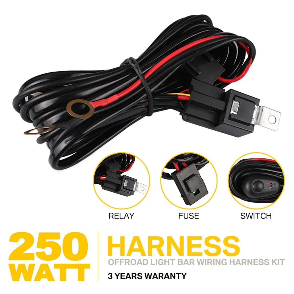 

LED Light Wiring Relay Fuse Waterproof Switch for LED Off Road Lights Driving Fog Lights Car work light high power switch line