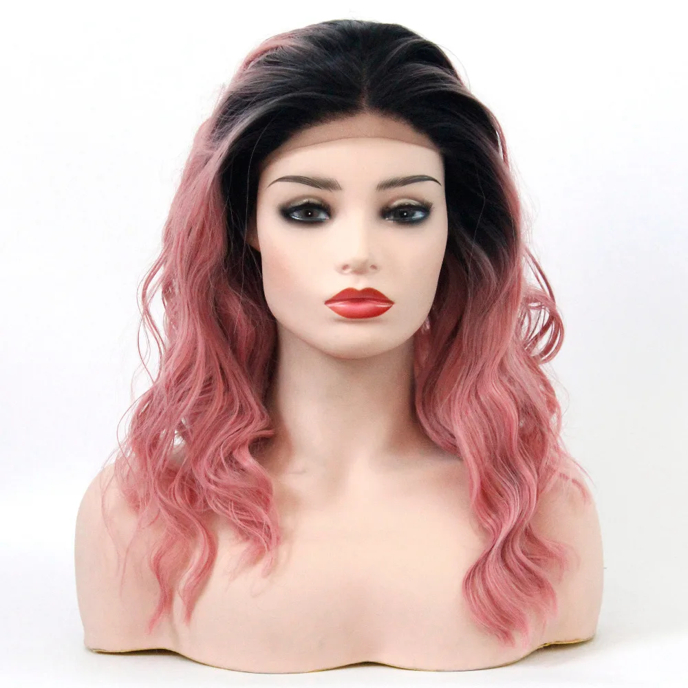 Vnice Peach Color Short Bob Synthetic Lace Front Wig Pastel Pink