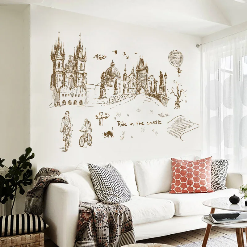 

Sketch Castle Vinyl Wall Stickers for Living room Bedroom Nursery Sofa Background Decor Removable Wall Decals Art Murals dc18