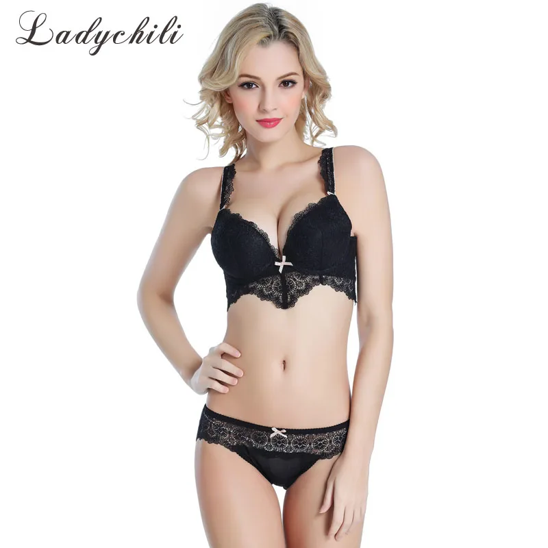 High Quality Women Intimates Padded Double Push Up Bra Set Victoria Underwear Sexy Transparent Panty Female Lingerie N211 | Женская