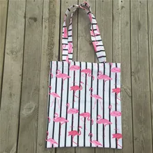 YILE хлопок лен эко хозяйственная сумка на плечо Фламинго черная полоса белая основа L81022b