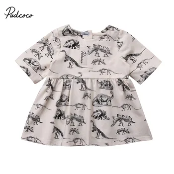 

Pudcoco Half Sleeves Baby Girl Lace Dress Dinosaur Print Cute Newborn Clothes Dresses Children Simple Cotton 1st Birthday